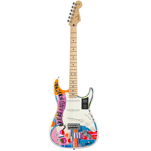 Colorful multi friends and lovers fender stratocasters guitar artwork by Kerri Rosenthal