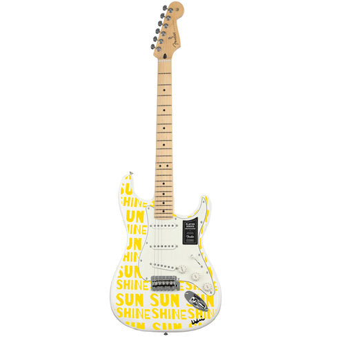 Yellow sunshine fender stratocasters guitar artwork by Kerri Rosenthal