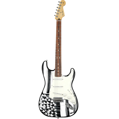 Black white Love Has No Color Fender Stratocasters guitar artwork by Kerri Rosenthal
