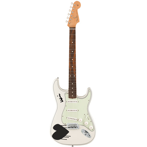 Black white Drippy Heart fender stratocasters guitar artwork by Kerri Rosenthal