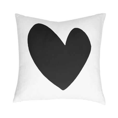 Imperfect Heart Throw Pillow - White Linen black Hearts home decor made in USA by Kerri Rosenthal