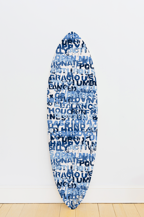 Cute surfboard designs indigo blue word of the day wall decorative painted surfboard by kerri rosenthal