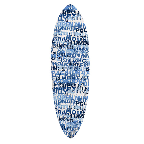 This handmade surfboard is a perfect way to bring positivity and style into your interior, blending words, art, and surf culture.