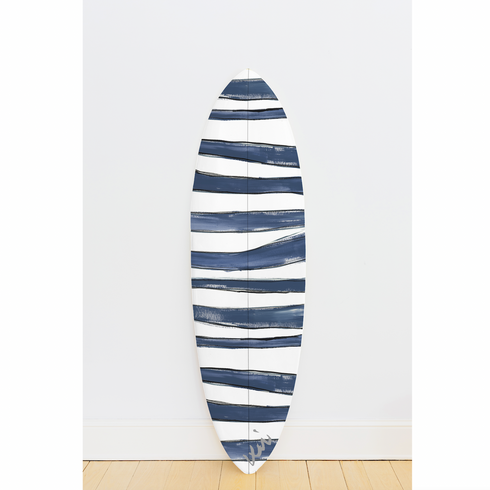 Blue and white summer stripes modern cute decorative surfboards by Kerri rosenthal