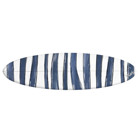 Bright surfboard design with summer-inspired stripes