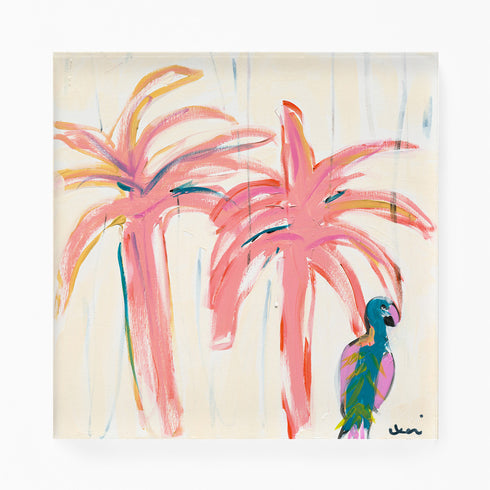 Parrot Party 1 Art Print Original Coastal Artwork Pink Palm Trees by Kerri Rosenthal