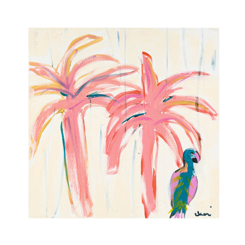 Parrot Party 1 Art Print Original Coastal Artwork Pink Palm Trees by Kerri Rosenthal