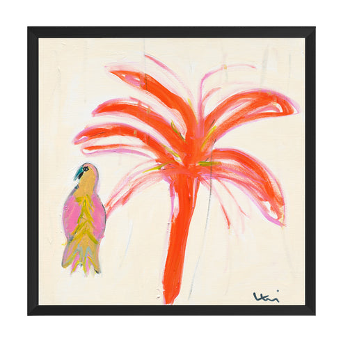 Parrot Party 4 wall art print one of four. Orange palm tree with colorful parrot an original modern abstract contemporary artwork - Kerri Rosenthal