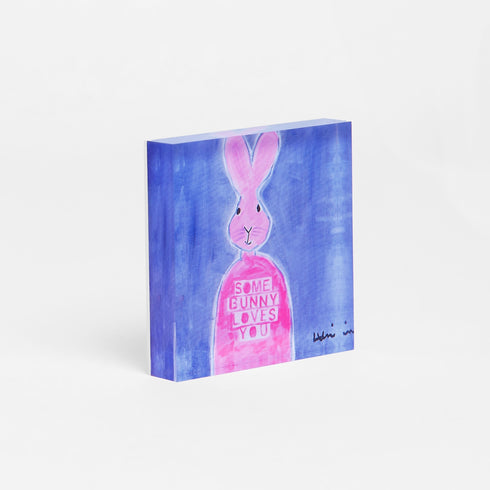 Multi Some Bunny Loves You Block of Love are signed, mini editions of Kerri Rosenthal's artwork mounted on 3/4" plexiglass by Kerri Rosenthal