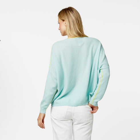 Camille V Neck 100% Cashmere Sweater aqua light blue - designer fashion sweaters