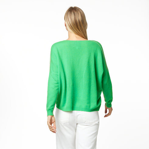 Camille V Neck 100% Cashmere Sweater bright parrot green - designer fashion sweater - Kerri Rosenthal sweaters