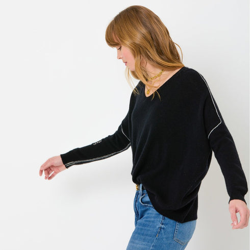 Camille v-neck black sweater. 100% cashmere - Cute designer sweaters by Kerri Rosenthal