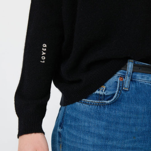 Camille v-neck black sweater. 100% cashmere - Cute designer sweaters by Kerri Rosenthal