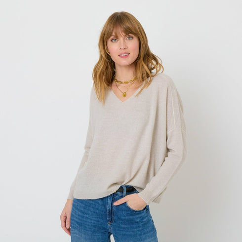 Camille v-neck silver fox sweater. 100% cashmere - Cute designer sweaters by Kerri Rosenthal