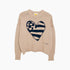 Taupe oversized US flag heart women’s sweater - Cute designer sweaters by Kerri Rosenthal