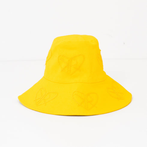 Stylish sunshine yellow sunny daze cotton bucket hat big brim and embroidered details - Cute designer bucket caps hats by Kerri Rosenthal