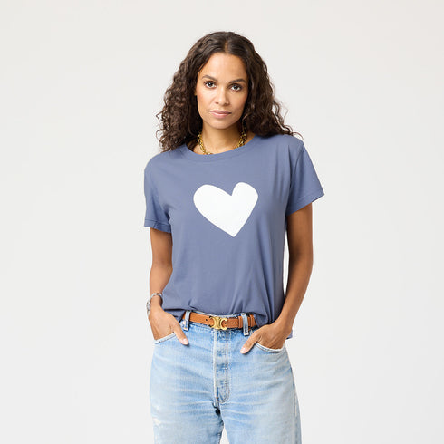 Blue Suke Imperfect heart 100% cotton tee with white imperfect heart graphic screen printed and a rib trim neck - Cute women's tees by Kerri Rosenthal