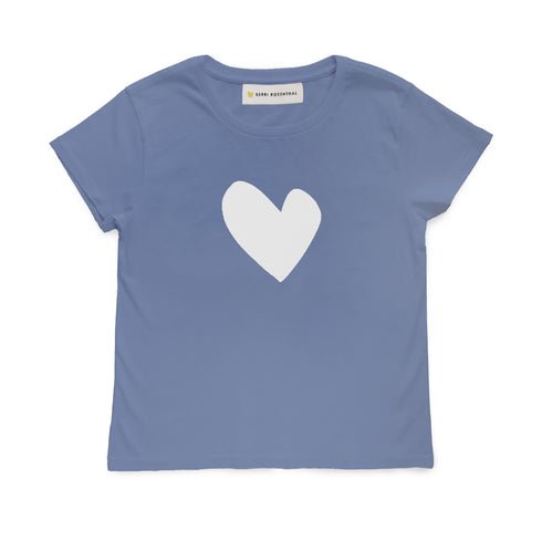 Blue Suke Imperfect heart 100% cotton tee with white imperfect heart graphic screen printed and a rib trim neck - Cute women's tees by Kerri Rosenthal