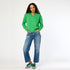 Frenchy cashmere v-neck patchwork pullover grass green sweater - Cute designer cashmere women's sweaters by Kerri Rosenthal