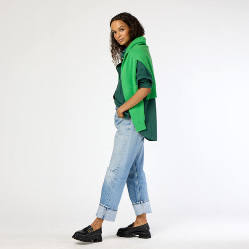 Frenchy cashmere v-neck patchwork pullover grass green sweater - Cute designer cashmere women's sweaters by Kerri Rosenthal