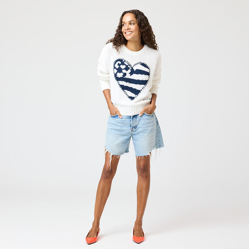 White boyfriend U.S. of love sweater made of 100% cotton with 'US of Love Heart' artwork - Cute women's sweaters by Kerri Rosenthal