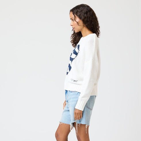 White boyfriend U.S. of love sweater made of 100% cotton with 'US of Love Heart' artwork - Cute women's sweaters by Kerri Rosenthal