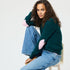 Emerald green cashmere sweater. With Light Pink Heart elbow patch - Cute designer sweaters by Kerri Rosenthal