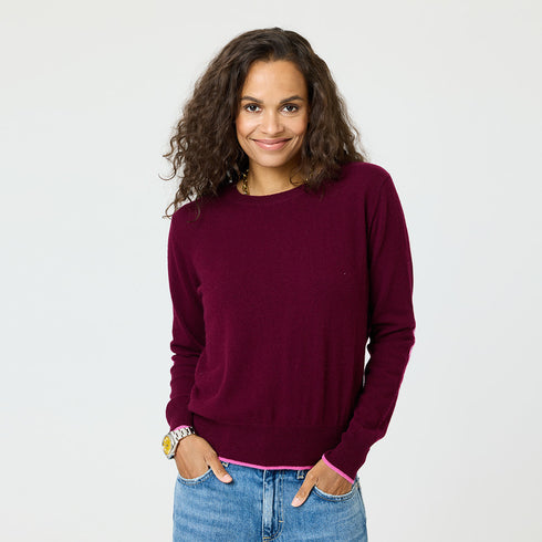 Maroon cashmere sweater. With Pink Heart elbow patch - Cute designer sweaters by Kerri Rosenthal