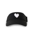 Black KR Imperfect white heart visor hat 100% performance poly - Cute baseball visor cap hats for women by Kerri Rosenthal