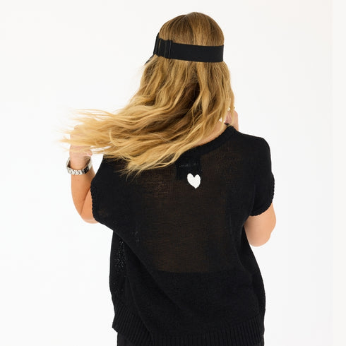 Black KR Imperfect white heart visor hat 100% performance poly - Cute baseball visor cap hats for women by Kerri Rosenthal