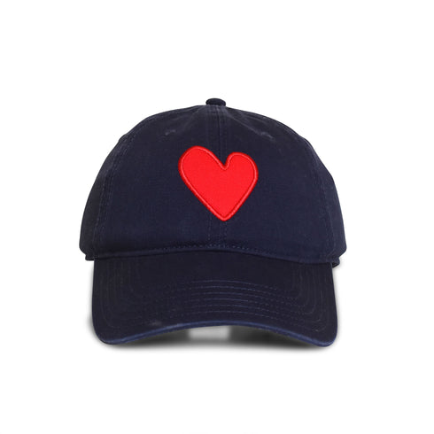 KR Navy Blue Imperfect Red Heart Patch Hat 100% cotton - Cute baseball hats for women by Kerri Rosenthal