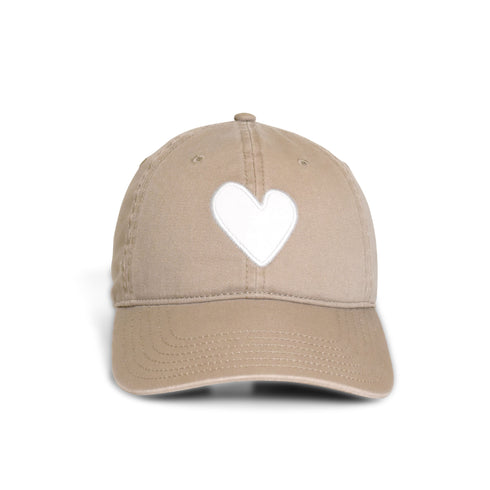 KR Taupe Imperfect White Heart Hat 100% cotton - Cute baseball hats for women by Kerri Rosenthal