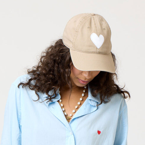 KR Taupe Imperfect White Heart Hat 100% cotton - Cute baseball hats for women by Kerri Rosenthal