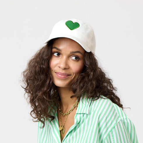 KR White Imperfect Green Heart Hat 100% cotton - Cute baseball hats for women by Kerri Rosenthal