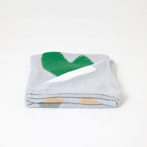 100% Cotton Knit Multi Color Heart Patchwork Throw Blanket - Cute and unique, cozy blanket to add color to your modern home decor by Kerri Rosenthal