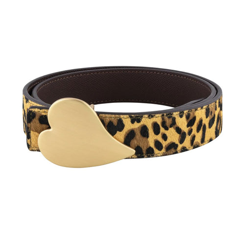 Heart of gold brown-leopard print reversible belt made from 100% grain leather with a removable buckle - Cute women's belts by Kerri Rosenthal