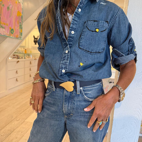 Heart of gold navy-red reversible belt made from 100% grain leather with a removable buckle - Cute women's belts by Kerri Rosenthal