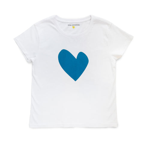 White Suke Imperfect Blue Heart Graphic 100% Cotton Tee - Cute women's t-shirts by Kerri Rosenthal