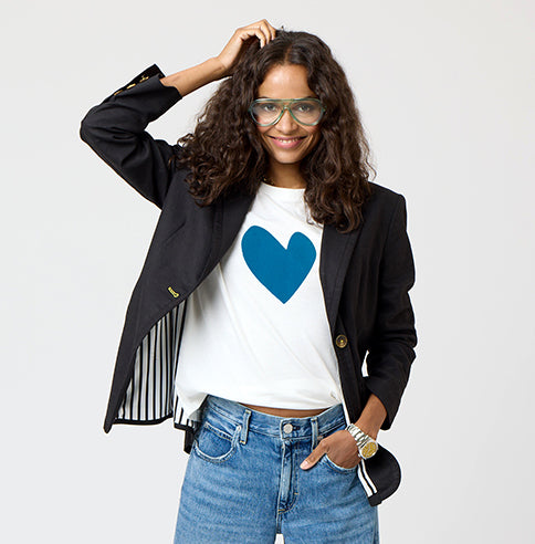 White Suke Imperfect Blue Heart Graphic 100% Cotton Tee - Cute women's t-shirts by Kerri Rosenthal