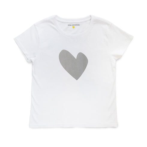 White Suke Imperfect Silver Fox Heart Graphic 100% Cotton Tee - Cute women's t-shirts by Kerri Rosenthal