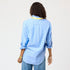 Blue Mia Stripe Ruffle Cotton Stripe Shirt with ruffle at sleeve cuff and contrast 2 color collar band - Cute women's shirts by Kerri Rosenthal