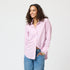 Mauve Mia Stripe Ruffle Cotton Stripe Shirt with ruffle at sleeve cuff and contrast 2 color collar band - Cute women's shirts by Kerri Rosenthal