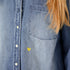 long sleeve denim jean button shirt with heart embroidery and elbow patches