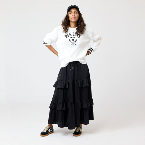 White Boyfriend New Love Cotton Knit Crew Neck Sweater with 'New Love' artwork on center front chest - Cute women's sweaters by Kerri Rosenthal