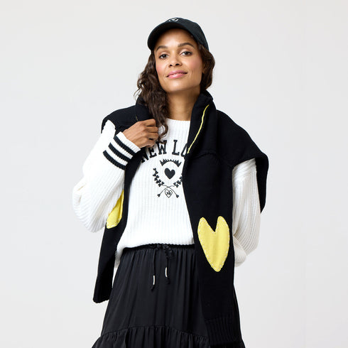 White Boyfriend New Love Cotton Knit Crew Neck Sweater with 'New Love' artwork on center front chest - Cute women's sweaters by Kerri Rosenthal