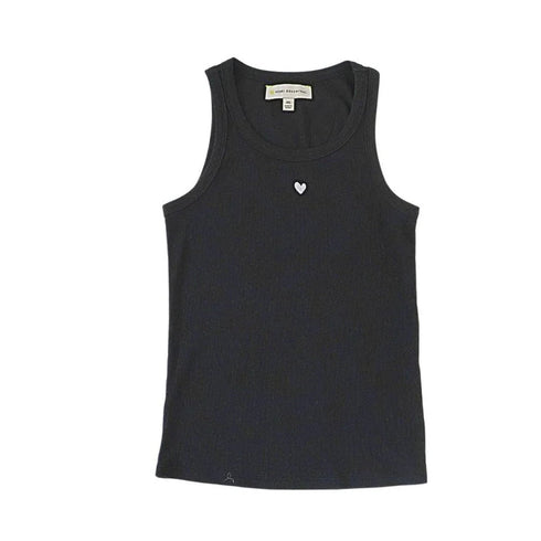 KR ribbed black tank top in cotton blend with a tiny embroidered heart - Shop women's tank tops by Kerri Rosenthal