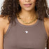 Brown cocoa KR tank with white tiny embroidered heart with crew neck and sleeveless - Cute designer women's tank tops by Kerri Rosenthal