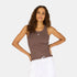 Brown cocoa KR tank with white tiny embroidered heart with crew neck and sleeveless - Cute designer women's tank tops by Kerri Rosenthal