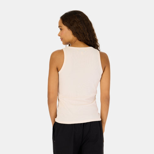 Sand KR tank with white tiny embroidered heart with crew neck and sleeveles - Cute designer women's tank tops by Kerri Rosenthal