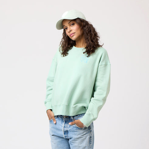 Light green seafoam Ex-Boyfriend love sweatshirt made of 100% cotton fleece with 'Love' graphic printed at left chest - Cute womens sweatshirts by Kerri Rosenthal